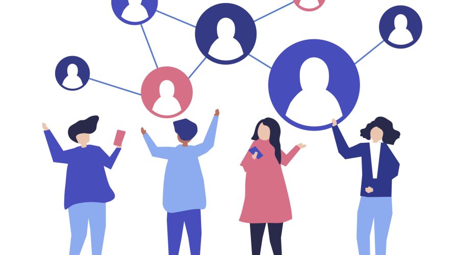 Characters of people and their social network illustration